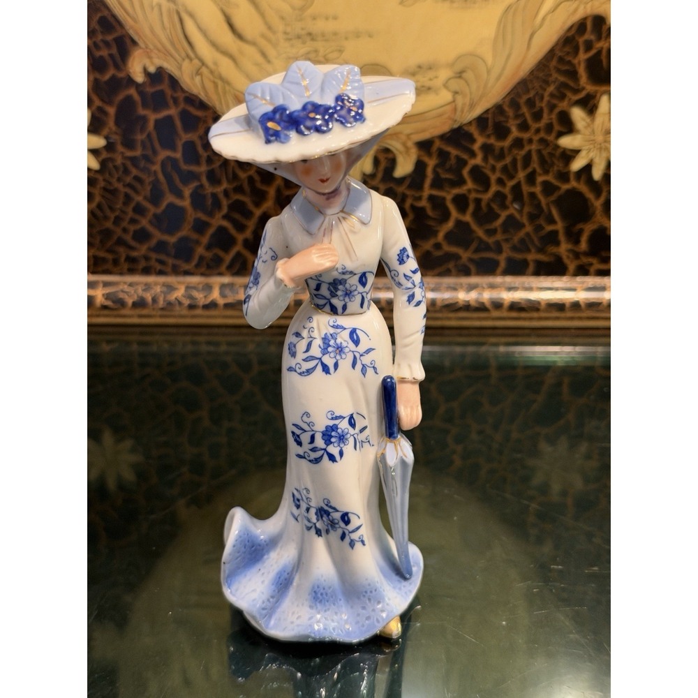 Arnart KPM 4979S Victorian Edwardian Lady Blue Floral Dress Porcelain Figurine